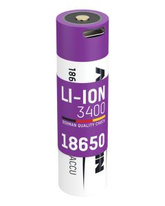 Li-Ion Akku 18650 Typ 3400 (min. 3250 mAh) mit USB Typ-C Ladebuchse
