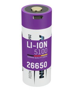 Li-Ion Akku 26650 Typ 5100 (min. 4950 mAh) mit USB Typ-C Ladebuchse